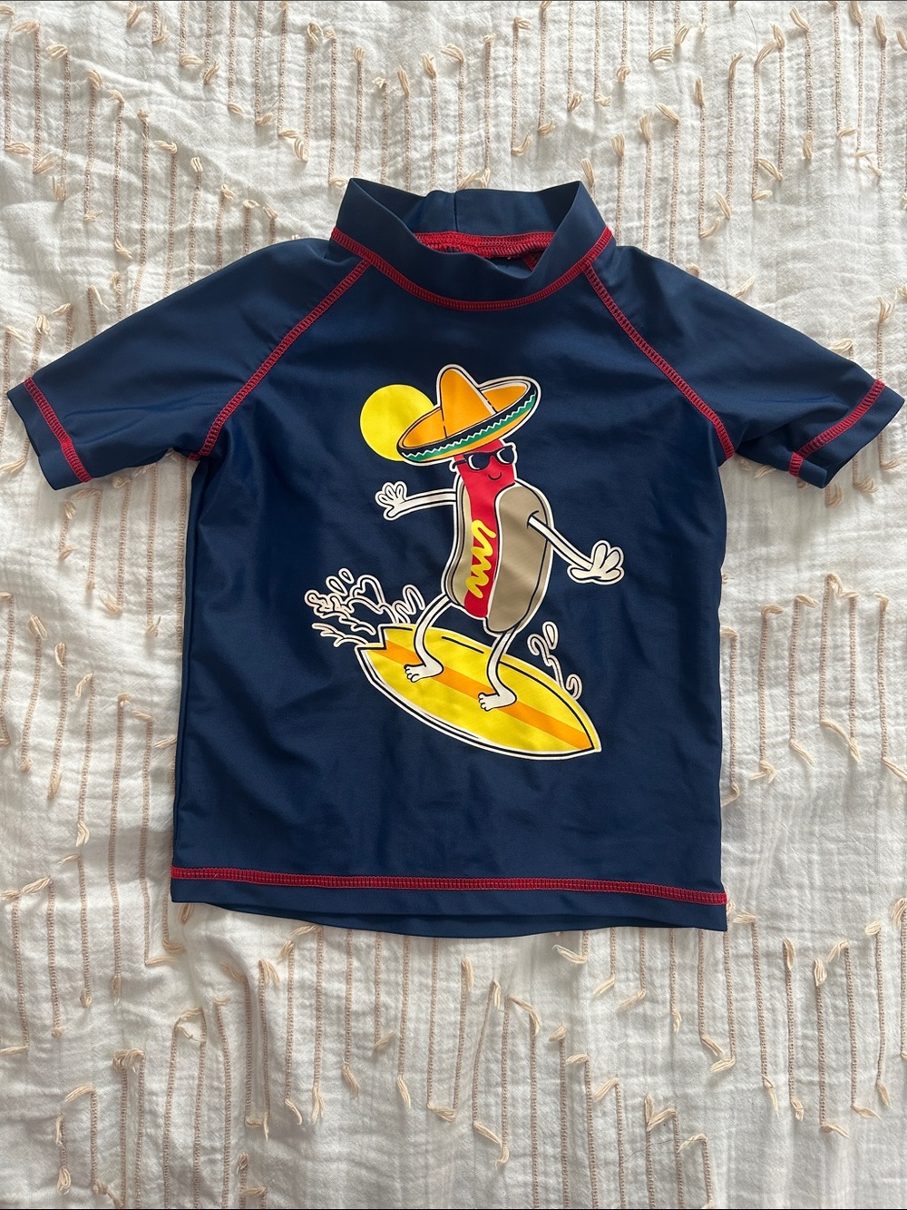 Carter's Navy Rashguard Swim Shirt with Surfing Hot Dog Graphic